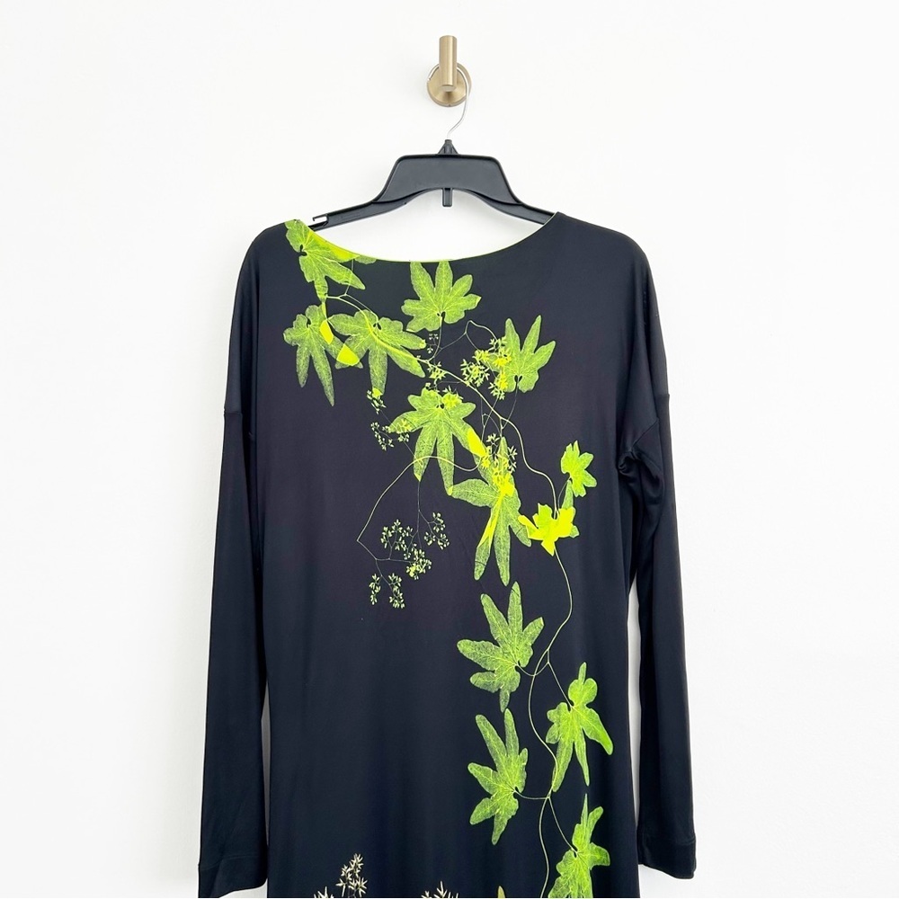 Fuzzi Black Green Floral Print Knee Length Jersey Viscose/Rayon Dress Size XL - Picture 12 of 12